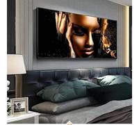 IHHGNB Peintures à l'huile sur toile « Femme en or noir » - Affiches et impressions d'art mural africain - Tableaux muraux scandinaves pour salon (20 x 40 cm (8 x 16 po) / Sans cadre)