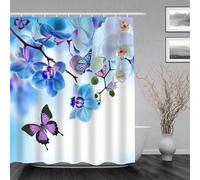 IHHGNB Rideau de Douche à Fleurs Bleu et Blanc, Motif Papillon Bleu, imperméable, Lavable en Machine, pour Salle de Bain, 70 x 181 cm