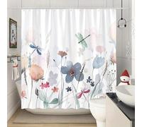 IHHGNB Rideau de Douche à Motif Floral Pastel, Motif Libellule Verte et Papillon, Lavable en Machine, en Polyester, pour Salle de Bain, 91 x 198 cm (36 x 78 Pouces)