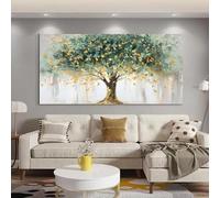 IHHGNB Tableau abstrait Arbre à argent vert avec accents dorés - Affiche et impressions - Art mural minimaliste et luxueux pour la décoration du salon (60 x 120 cm (24 x 47 po) / Sans cadre)