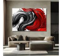 IHHGNB Tableau abstrait aux formes rouges et noires vibrantes sur toile, impression d'art, décoration murale pour salon et chambre (40 x 50 cm (16 x 20 po) / sans cadre)