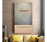 IHHGNB Tableau abstrait « Bateau dor頻 représentant un penseur solitaire et créatif, affiche et impression sur toile pour la décoration intérieure (70 x 140 cm (28 x 55 po) / Sans cadre)