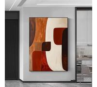 IHHGNB Tableau abstrait géométrique marron foncé et rouge, art mural beige minimaliste sur toile, impression d'art, décoration de salon (80 x 120 cm (31 x 47 po) / sans cadre)