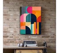 IHHGNB Tableau abstrait géométrique moderne sur toile, jaune vif, rose fuchsia et vert, pour la décoration du salon (80 x 120 cm/sans cadre)