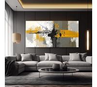 IHHGNB Tableau abstrait moderne sur toile, impression d'œuvre d'art à coups de pinceau audacieux jaunes et noirs, grande décoration murale pour salon (80 x 160 cm (31 x 63 po) / sans cadre)
