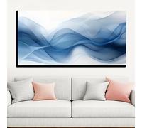 IHHGNB Tableau abstrait moderne sur toile, motif vague, impression sur toile bleue et blanche, style feutré, idéal pour la décoration du salon (60 x 120 cm/sans cadre)