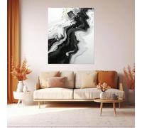 IHHGNB Tableau abstrait moderne sur toile, noir et blanc, motif marbré fluide, grande décoration murale (50 x 75 cm (20 x 30 pouces) / sans cadre)