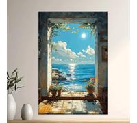 IHHGNB Tableau abstrait moderne sur toile sans cadre, représentant une vue sur l'océan, idéal pour la décoration murale de votre bureau ou salon (70 x 90 cm/Sans cadre)