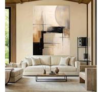 IHHGNB Tableau abstrait noir et beige minimaliste sur toile texturée, grande œuvre d'art décorative sans cadre (40 x 60 cm / 16 x 24 pouces)
