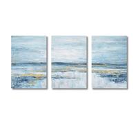 IHHGNB Tableau abstrait nordique sur toile, coucher et lever de soleil bleus et or, style côtier, affiches murales pour salon (40 x 50 cm (16 x 20 pouces) x 3 / Sans cadre)