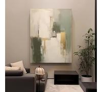 IHHGNB Tableau abstrait nordique sur toile, texture verte, dorée et beige, décoration murale contemporaine pour salon (80 x 120 cm (31 x 47 po) / sans cadre)