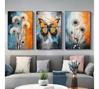 IHHGNB Tableau abstrait papillon pissenlit sur toile, impression moderne, affiche pour salon, chambre, bureau (40 x 60 cm (16 x 24 po) x 3 / Sans cadre)