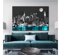IHHGNB Tableau abstrait représentant la skyline de New York, avec des bâtiments néon et des impressions sur toile, idéal pour le salon (70 x 100 cm/sans cadre).