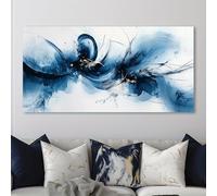 IHHGNB Tableau abstrait sur toile bleu marine, or et noir, encre turquoise et blanche, affiches et impressions d'art mural pour la décoration du salon (60 x 120 cm (24 x 47 po) / Sans cadre)