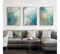 IHHGNB Tableau abstrait sur toile, impression d'art mural, image nordique, turquoise, feuille d'or, texture marbre, affiche pour la décoration intérieure (70 x 100 cm (26 x 39 po) x 3 / Sans cadre)