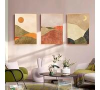 IHHGNB Tableau abstrait sur toile représentant un paysage, le soleil et la lune, style bohème, affiches et impressions murales pour la décoration du salon (20 x 30 cm (8 x 12 po) x 3 / Sans cadre)