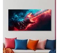 IHHGNB Tableau moderne représentant une guitare électrique enflammée, imprimé sur toile, idéal pour la décoration de salle de bain, cuisine, bureau ou chambre (40 x 80 cm/sans cadre).