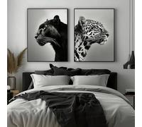 IHHGNB Tableau mural léopard, impression noir et blanc sur toile, affiche animalière, style minimaliste et moderne (70 x 90 cm x 2 / sans cadre)
