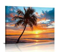 IHHGNB Tableau mural Palmiers de plage, Coucher de soleil côtier, Impression sur toile Paysage naturel pour salon Peinture marine tropicale (50x70cm(20x28in)/Sans cadre)