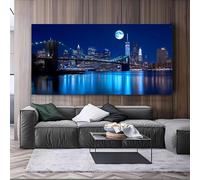 IHHGNB Tableau mural « Scène nocturne urbaine », impression sur toile bleu foncé, décoration moderne pour salon, chambre, cuisine, salle de bain (80 x 160 cm/sans cadre)