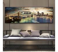 IHHGNB Tableau scandinave représentant le pont de Brooklyn vu de nuit, impression sur toile HD (40 x 120 cm/sans cadre)