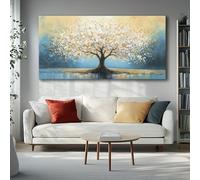 IHHGNB Tableau sur toile « Forêt dorée », paysage d'automne aux teintes bleu doré, peinture à l'huile sur toile, décoration murale pour salon (30 x 60 cm (12 x 24 po) / sans cadre)