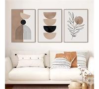 IHHGNB Tableau sur toile géométrique noir et marron de Bohême, affiche abstraite moderne à lignes linéaires, art mural végétal, décoration de salon (70 x 90 cm (26 x 35 po) x 3 / Sans cadre)