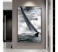 IHHGNB Tableau sur toile grand format, sans cadre, représentant une scène de navigation en mer dans des tons gris modernes (70 x 90 cm / 26 x 35 pouces). Décoration murale pour salon.