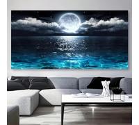 IHHGNB Tableau sur toile « Océan au clair de lune », grande toile abstraite représentant un reflet de clair de lune, décoration murale moderne (50 x 100 cm/sans cadre)
