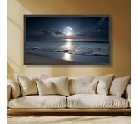 IHHGNB Tableau sur toile « Reflets de pleine lune sur l'océan », Décoration murale plage nocturne, Impressions sur toile représentant un paysage marin serein, sans cadre (70 x 140 cm / 28 x 55 po)