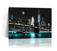 IHHGNB Tableau sur toile représentant la skyline de New York, le pont de Brooklyn et une vue nocturne de la ville (50 x 70 cm/sans cadre)