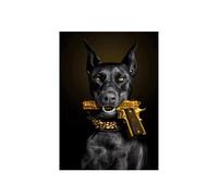 IHHGNB Tableau sur toile représentant un Doberman Pinscher noir - Affiche et impression de luxe - Décoration murale animalière (70 x 100 cm (28 x 39 po) / Sans cadre)