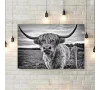 IHHGNB Tableau sur toile représentant une vache des Highlands en noir et blanc, affiche animalière, décoration murale de style ferme écossaise pour le salon (80 x 120 cm (31 x 47 po) / sans cadre)