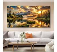 IHHGNB Tableau sur toile sans cadre représentant un lever de soleil doré sur des montagnes enneigées se reflétant dans l'eau, décoration murale moderne pour salon ou chambre (30 x 60 cm/sans cadre)