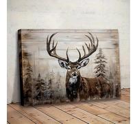 IHHGNB Tableau sur toile style champêtre représentant un cerf, bois de cerf, scène de forêt naturelle, impression sur toile marron et beige, œuvre d'art moderne (30 x 40 cm (12 x 16 po) / sans cadre)