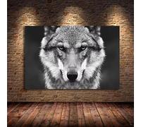 IHHGNB Tableau tête de loup, affiche animal sauvage, style nordique, noir et blanc, sur toile, impression d'art, décoration pour la maison ou la chambre (70 x 90 cm (26 x 35 po) / sans cadre)