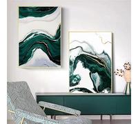 IHHGNB Tableaux abstraits sur toile verte avec lignes dorées, pour salon et chambre, affiches et impressions murales, décoration intérieure (30 x 45 cm (12 x 18 po) x 2 / Sans cadre)