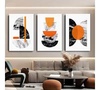 IHHGNB Tableaux décoratifs minimalistes abstraits géométriques sur toile, texture marbre noir et blanc, lignes orange, impressions d'art mural (40x60cm(16x24in) x3/Sans cadre)