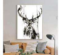 IHHGNB Toile abstraite avec cerfs, peintures en noir et blanc, affiches et impressions, art mural pour décoration de salon, 80 x 120 cm (31 x 47 pouces), sans cadre