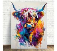 IHHGNB Toile imprimée représentant une vache des Highlands abstraite et vibrante - Décoration murale moderne et colorée pour salon, chambre ou bureau (30 x 40 cm/sans cadre)