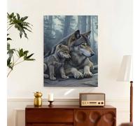 IHHGNB Toile imprimée style déco représentant un loup et son petit, représentant un loup et son petit dans la forêt (50 x 75 cm/sans cadre).