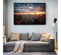 IHHGNB Toile murale avec vue sur le coucher de soleil à New York, Manhattan, décoration d'intérieur, 80 x 120 cm (31 x 47 pouces), sans cadre
