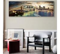 IHHGNB Vue nocturne du pont de Brooklyn - Paysage - Toile - Affiche et impression - Tableau moderne de New York (30 x 90 cm (12 x 35 pouces) / Sans cadre)