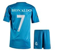 IHIMI Ensemble maillot pour enfant - Style final Cardiff 2017 - Tenue Real Fan en bleu avec short - Maillot de football pour garçon au look rétro - Tailles 128 à 176 cm, Turquoise Ronaldo, 140