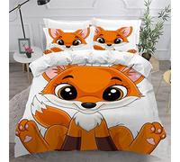 IHIPPO Housse de Couette 140x200 cm Enfant 1 Personne Parure de Lit Petit Renard Animaux De Dessin Animé Housse Couette Douce Microfibre Ado Garçon Fille, 2 Taies d'Oreillers 50x75cm