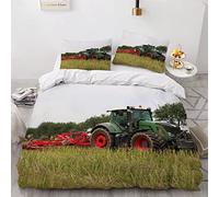 IHIPPO Housse de Couette 200x200cm Garçons Fille, Tracteur RéTro Parure de Lit,3D Tracteur dans Les Terres Agricoles Housse De Couette Microfibre avec Fermeture Eclaire et 2 Taie Oreiller 50x75cm
