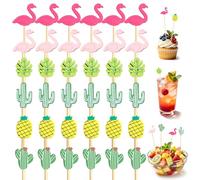 IHLOOTD 100 Pièces Cocktail Cure Hawaïens, Bâtons Cocktail Bois Été, Brochettes Cocktail Hawaï, Cure Dent Decoratif Aperitif, pour Fruit, Fingerfood, Snacks, Déco Cocktail Fêtes (A)