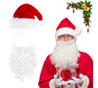 IHLOOTD Chapeau de Père Noël avec Barbe, Bonnet de Père Noël Barbe pour Adulte, Accessoires de Costume Cosplay de Père Noël (B)