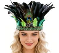 IHLOOTD Coiffe Indienne Bandeau Plume Coiffe Plumes de Paon Bandeau à Bresilienne Plume Carnaval Deguisement Indien Femme Accessoire Gatsby Femme Annee 20 Hippie Tribal Carnaval Fête à Thème