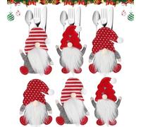 IHLOOTD Porte Couvert Noel 6 Pièces Couverts Decoration Table Pochette Deco Range Poupée Naine de Noël Sans Visage Couteau, Fourchette et Cuillère Sac à Décoration pour la Maison Fête Banquet